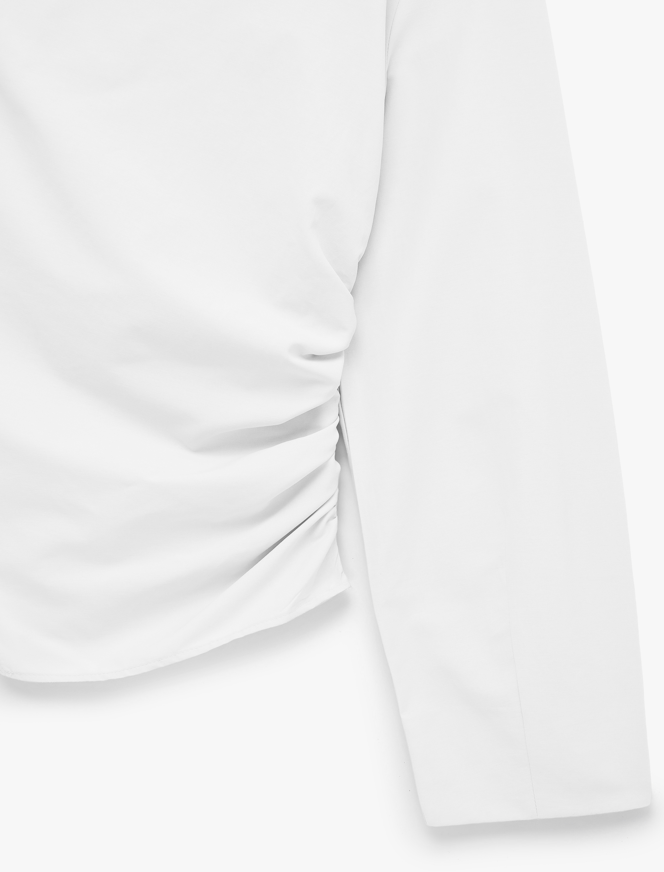   Pamuklu Uzun Kollu Drape Detaylı Poplin Açık Omuz Asimetrik Bluz
