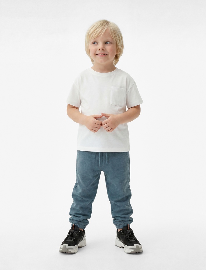 Erkek Bebek Pamuklu Beli Bağcıklı Müslin Kumaş Basic Jogger Pantolon