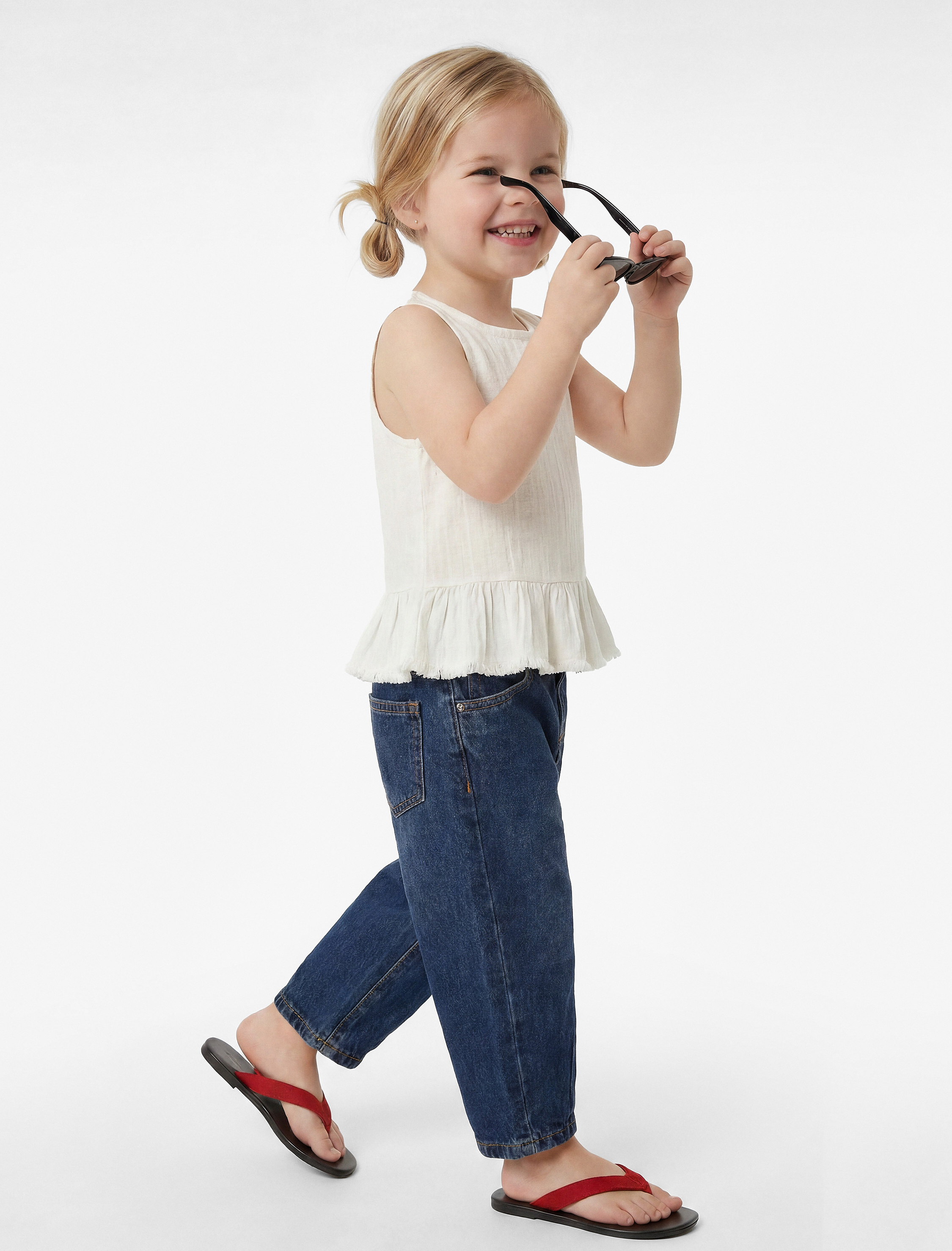  Kız Bebek Pamuklu Loose Fit Balon Form Denim Pantolon