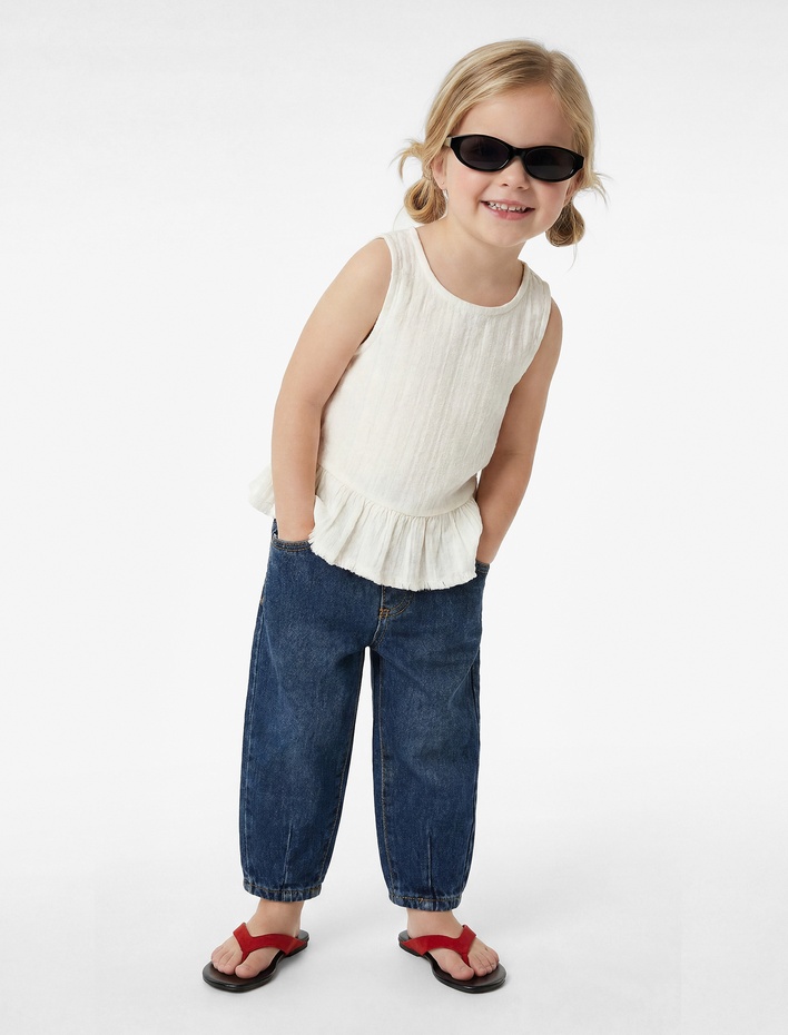 Kız Bebek Pamuklu Loose Fit Balon Form Denim Pantolon