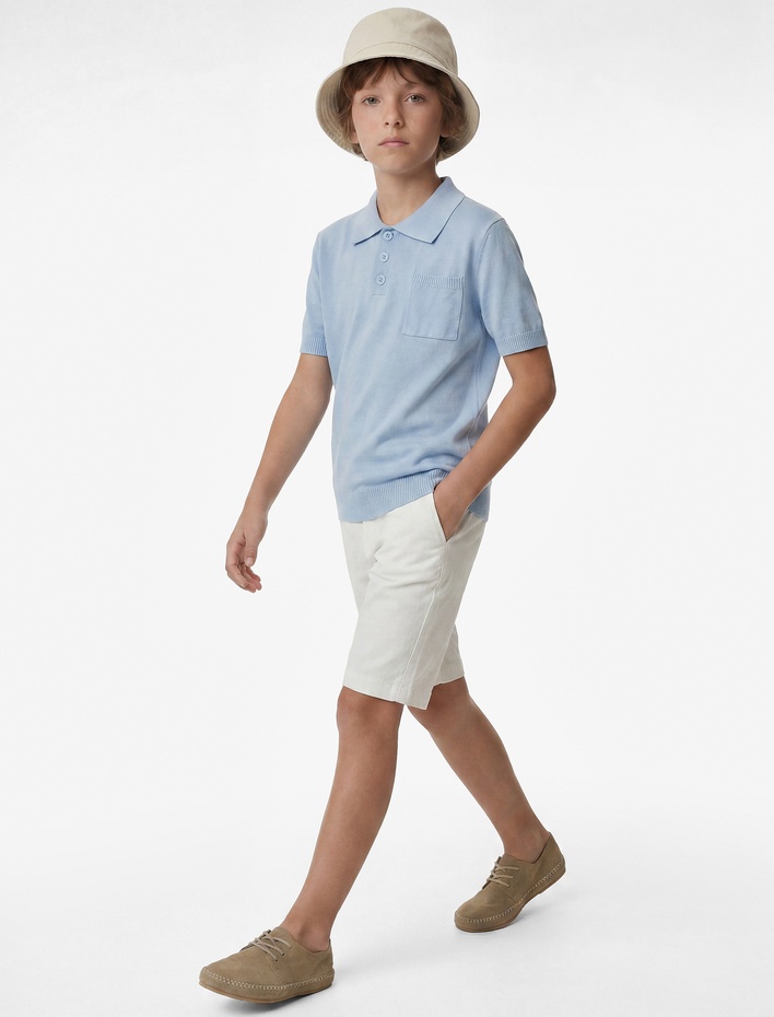 Erkek Çocuk Kısa Kollu Cep Detaylı Düğmeli Polo Yaka Triko Tişört