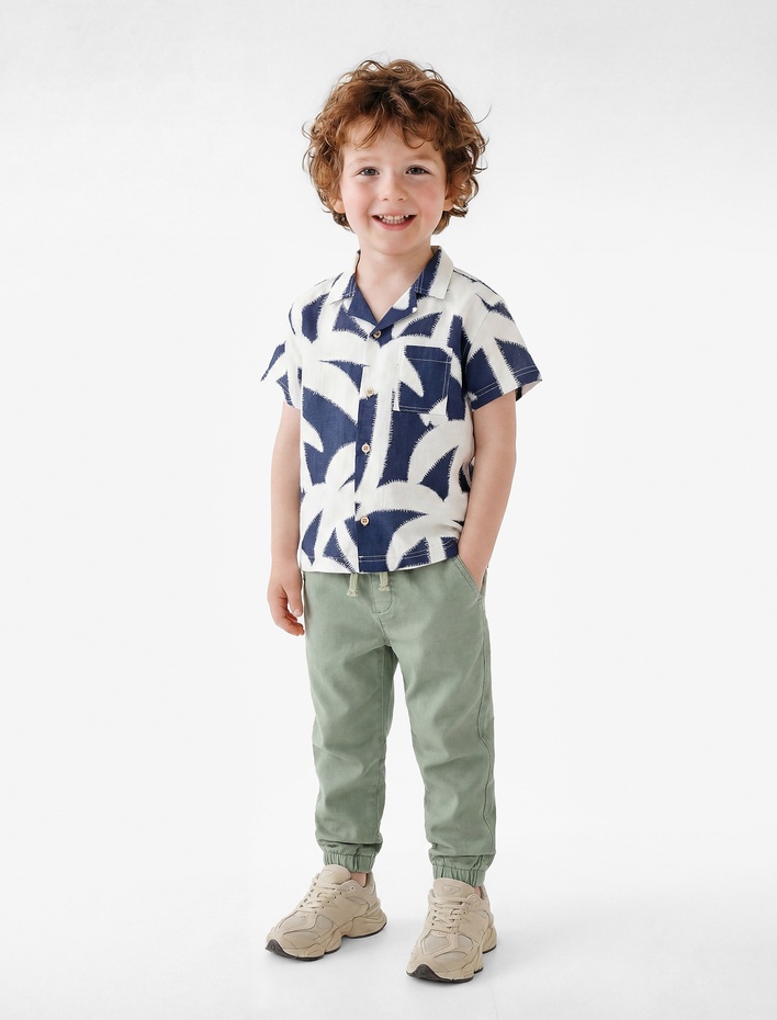 Erkek Bebek Pamuklu Beli Bağcıklı Gabardin Jogger Pantolon