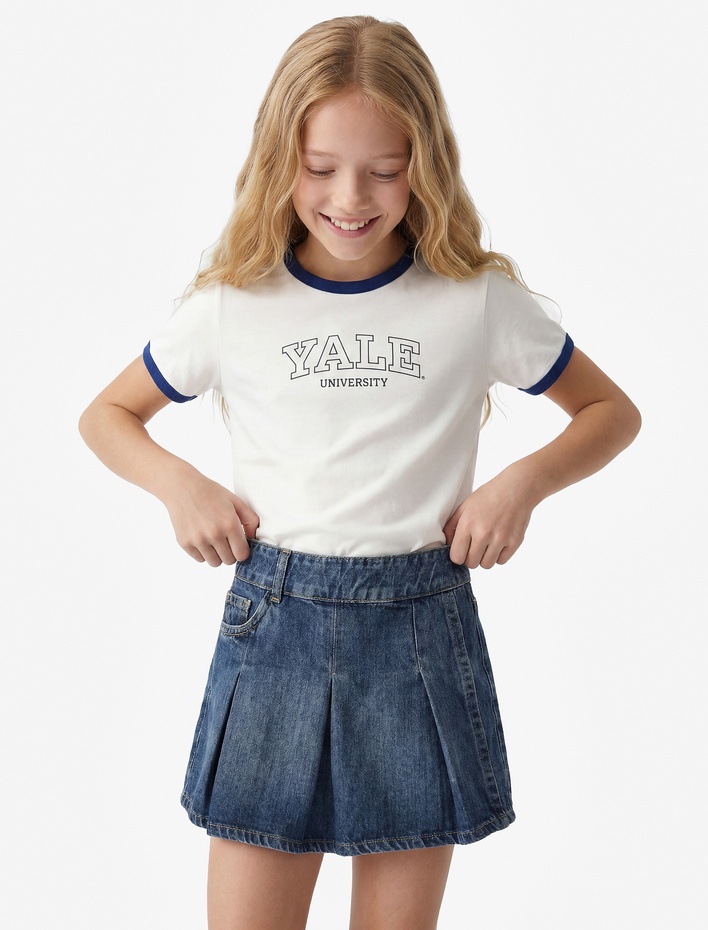 Kız Çocuk Pamuklu Pileli Cepli Denim Şort Etek