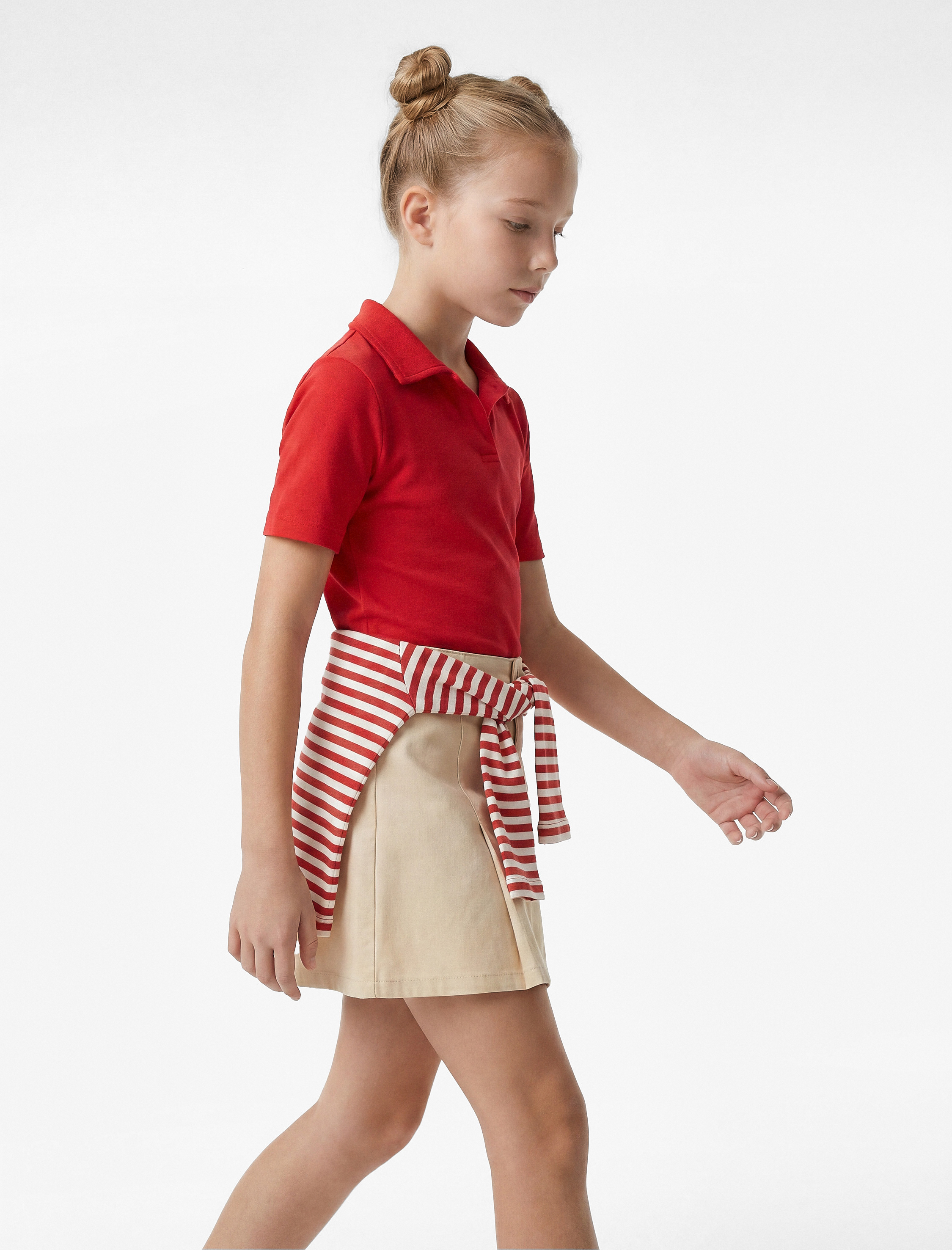  Kız Çocuk Pamuklu  Kısa Kollu Basic Polo Yaka Tişört