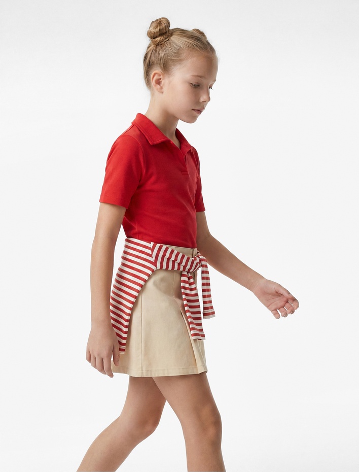 Kız Çocuk Pamuklu  Kısa Kollu Basic Polo Yaka Tişört