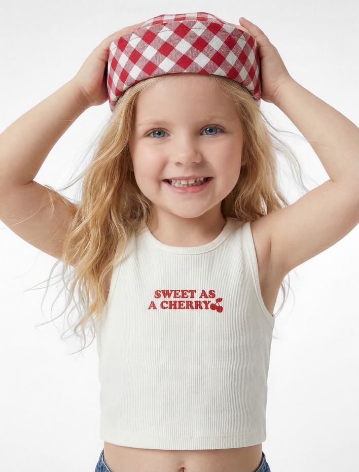 Kız Bebek Pamuklu Bisiklet Yaka Kolsuz Baskılı Atlet