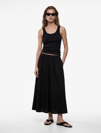 Pamuklu Beli Lastikli Çan Kesim Cepli Maxi Poplin Etek