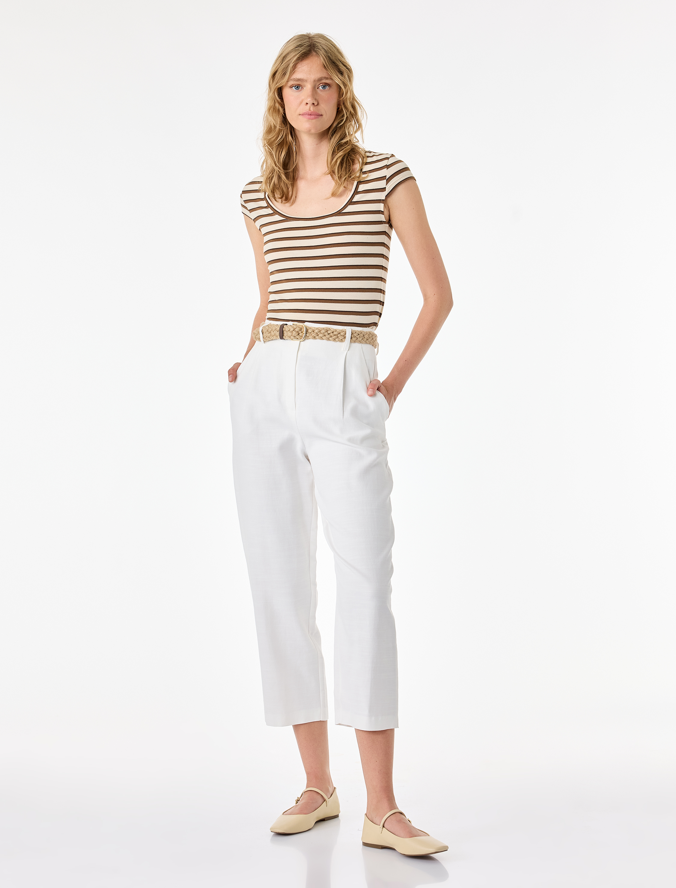   Slim Fit U Yaka Kısa Kollu Çizgili Tişört