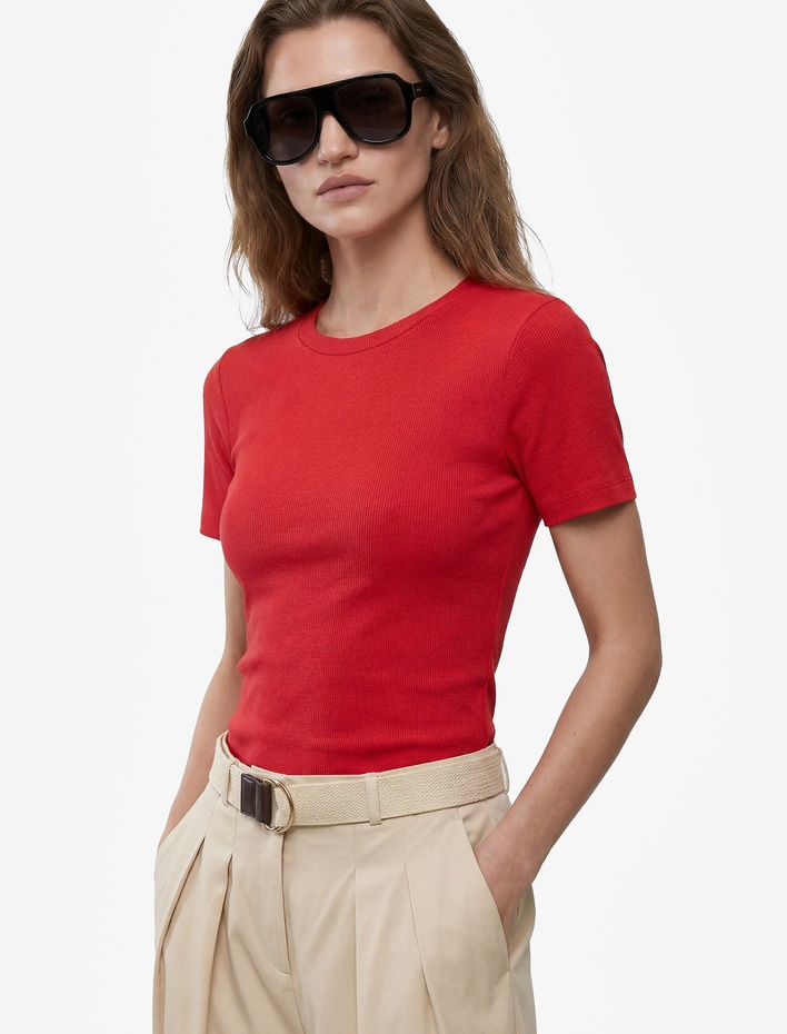  Pamuklu Slim Fit Bisiklet Yaka Kısa Kollu Basic Tişört