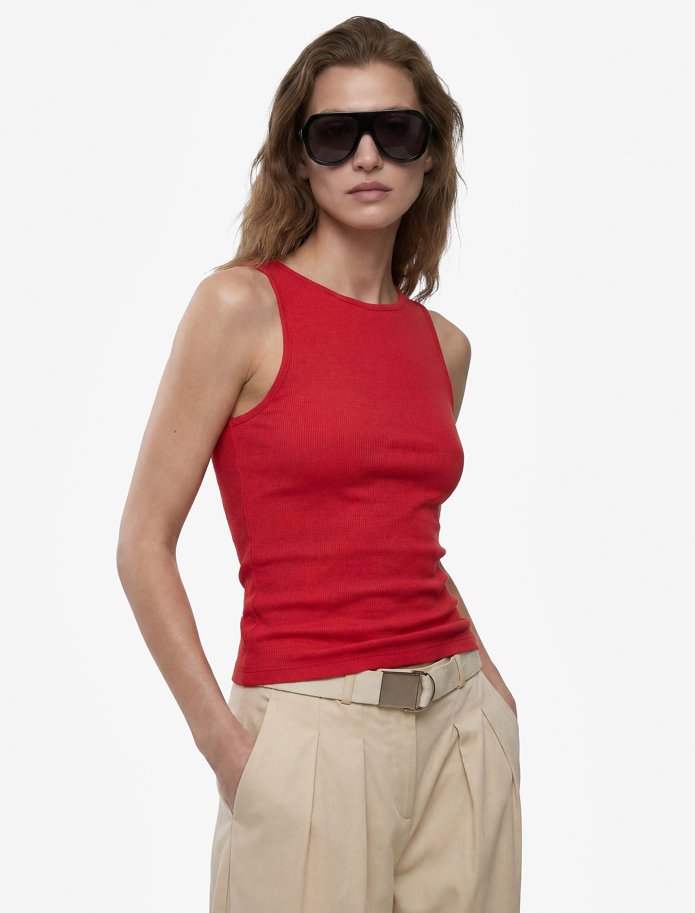   Pamuklu Slim Fit Kolsuz Kayık Yaka Bluz