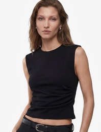 Krep Scuba Slim Fit Drape Detaylı Kolsuz Bisiklet Yaka Bluz