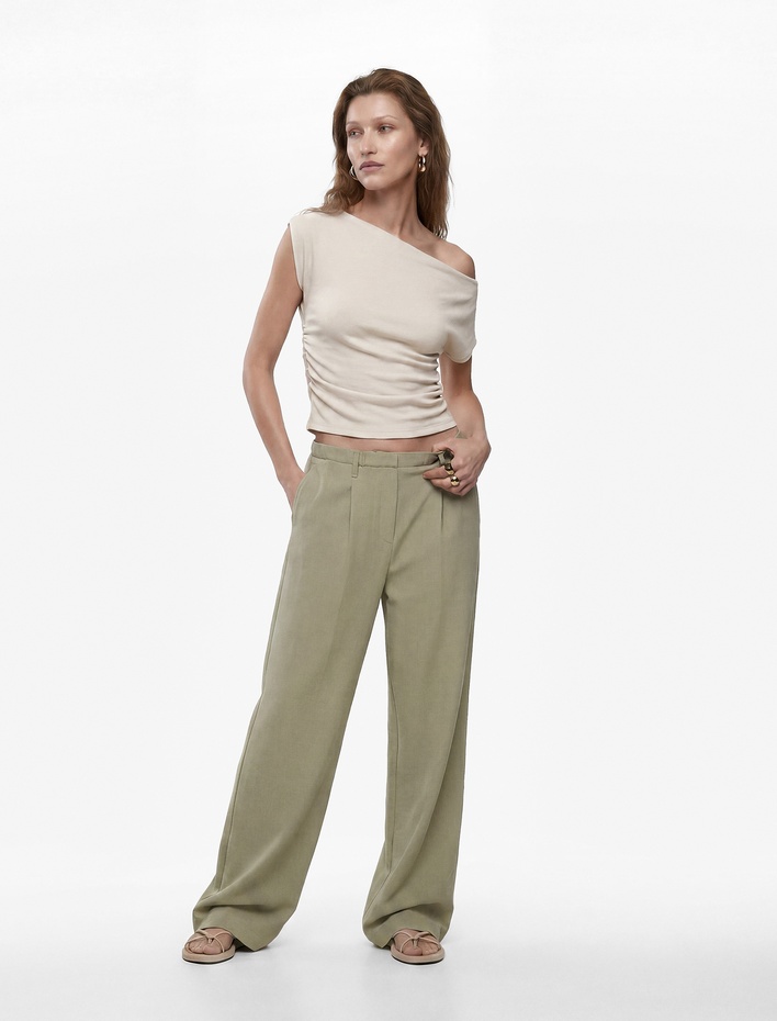  Aerobin Kumaş Loose Fit Cepli Geniş Paça Pantolon