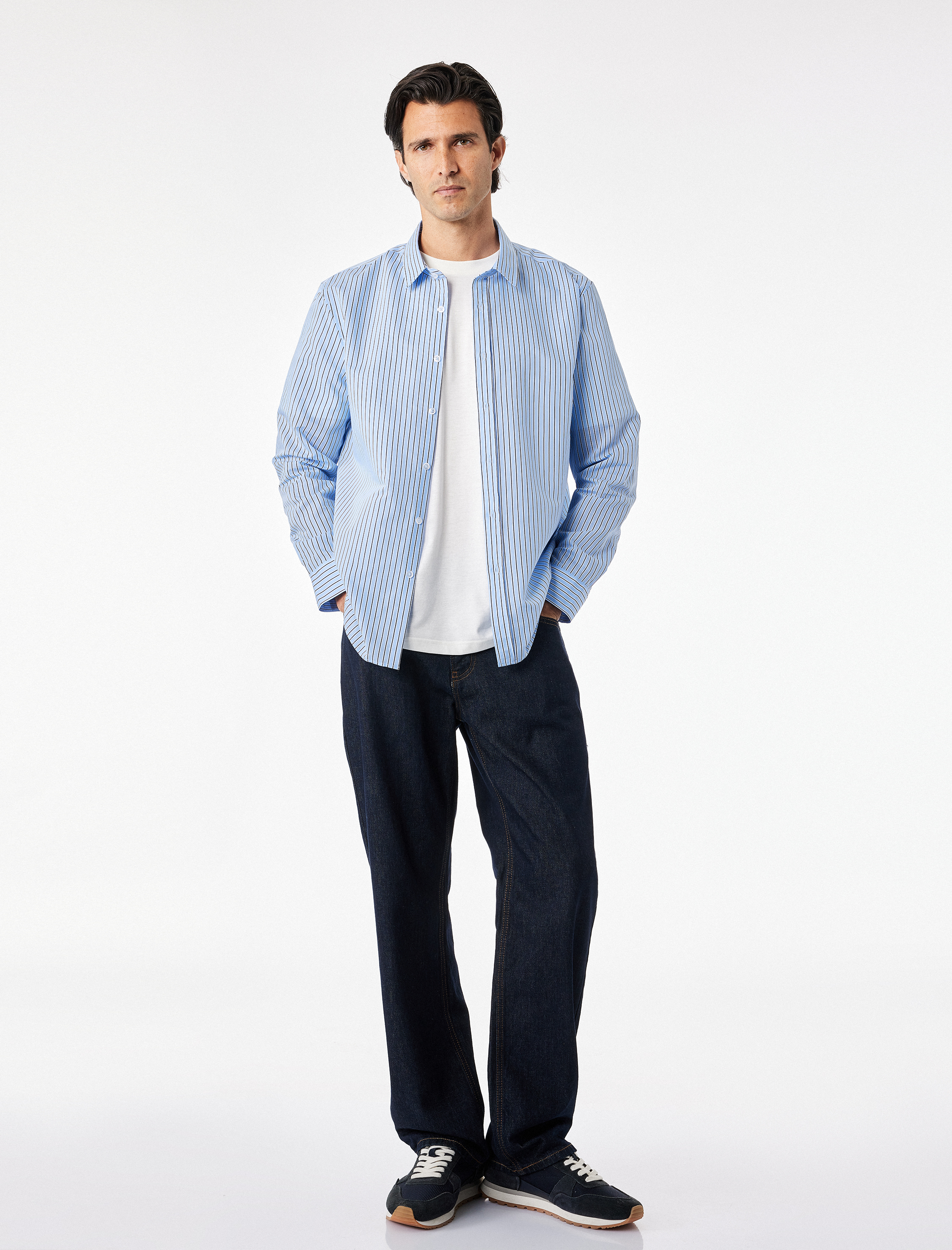   Regular Fit Pamuklu Poplin Klasik Yaka Uzun Kollu Çizgili Gömlek