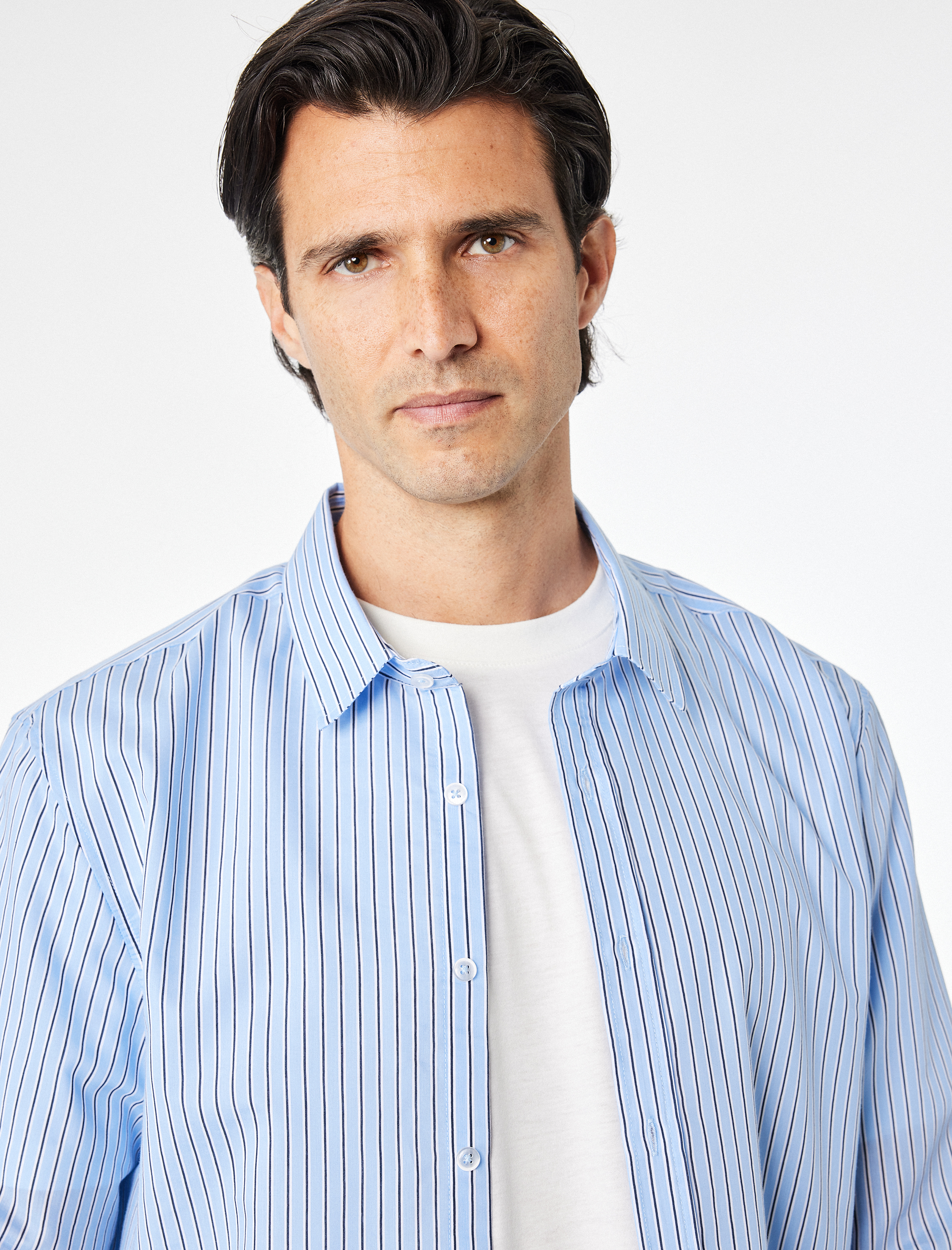   Regular Fit Pamuklu Poplin Klasik Yaka Uzun Kollu Çizgili Gömlek