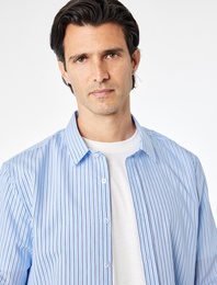 Regular Fit Pamuklu Poplin Klasik Yaka Uzun Kollu Çizgili Gömlek