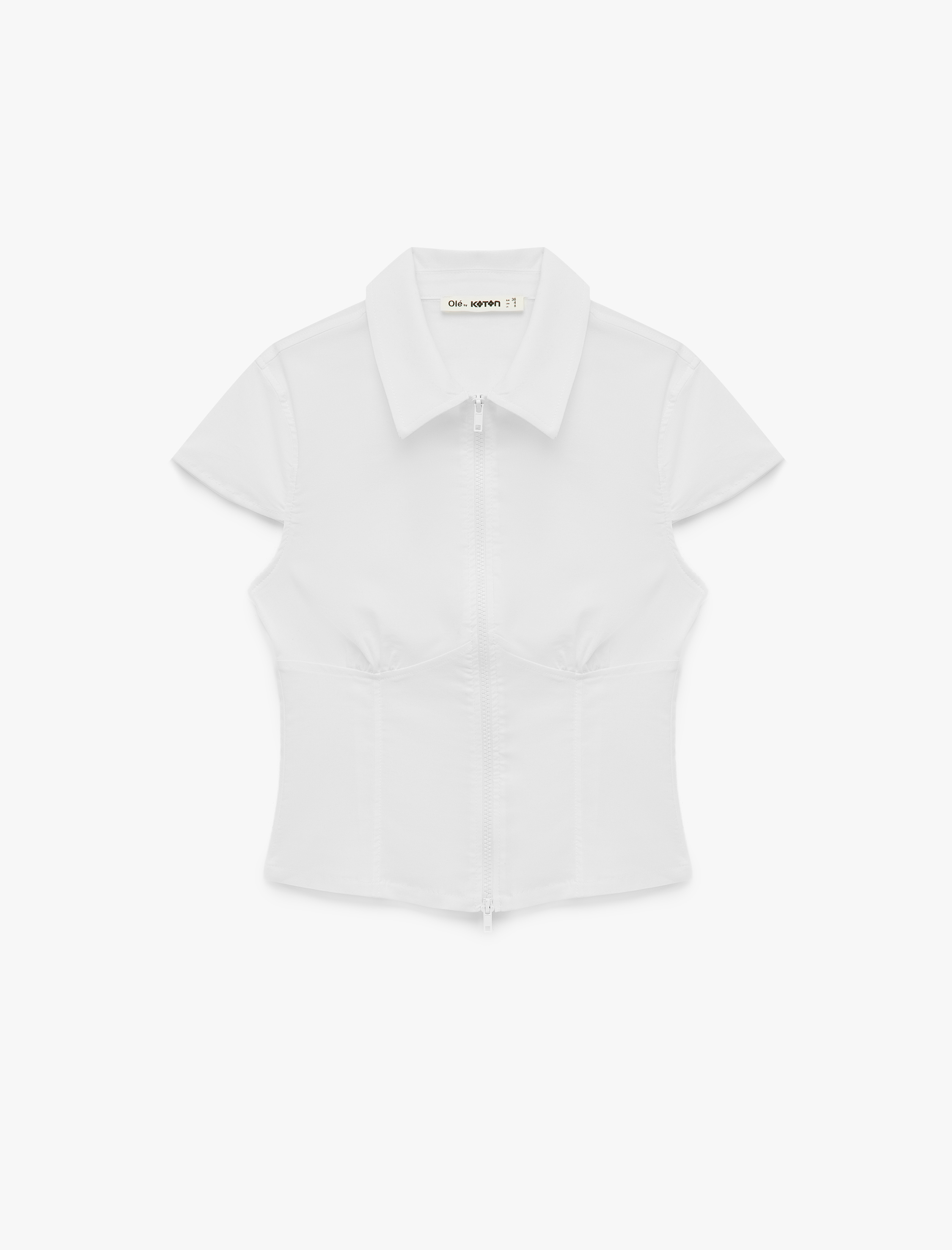   Slim Fit Kısa Kollu Klasik Yaka Fermuarlı Crop Gömlek