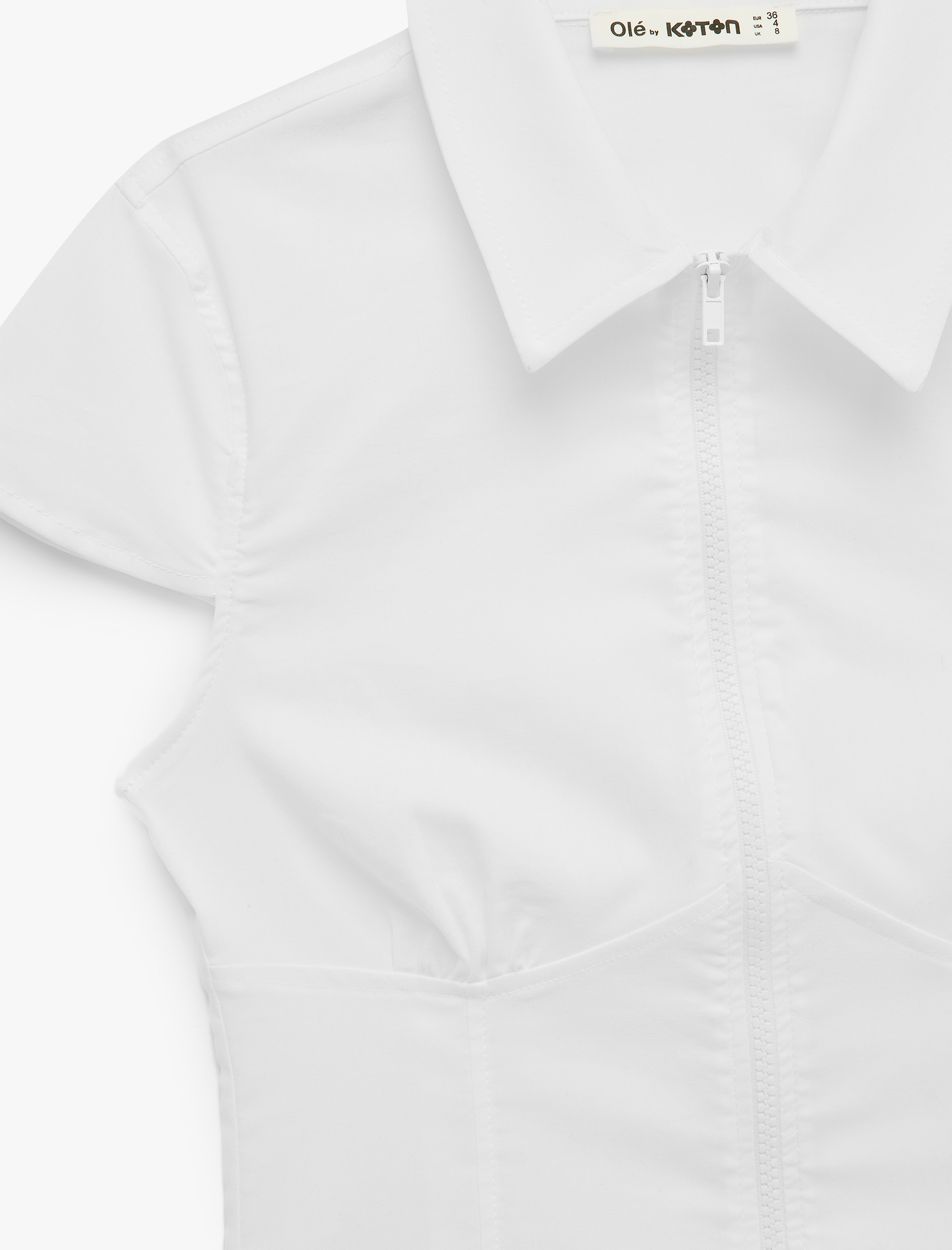   Slim Fit Kısa Kollu Klasik Yaka Fermuarlı Crop Gömlek