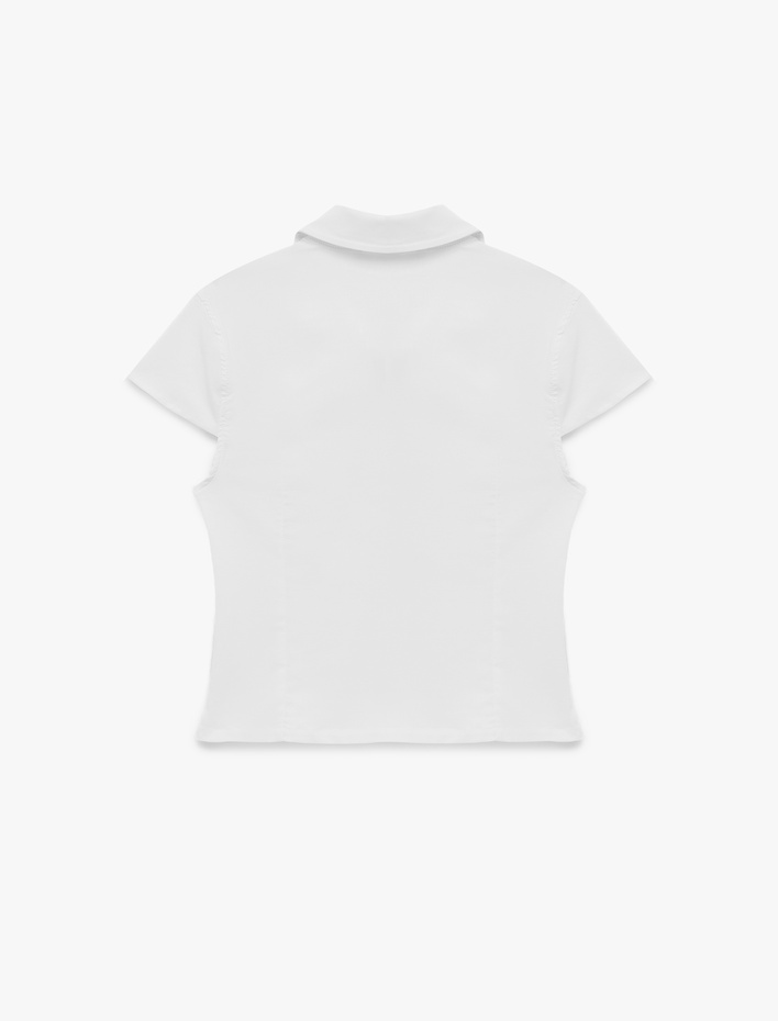  Slim Fit Kısa Kollu Klasik Yaka Fermuarlı Crop Gömlek