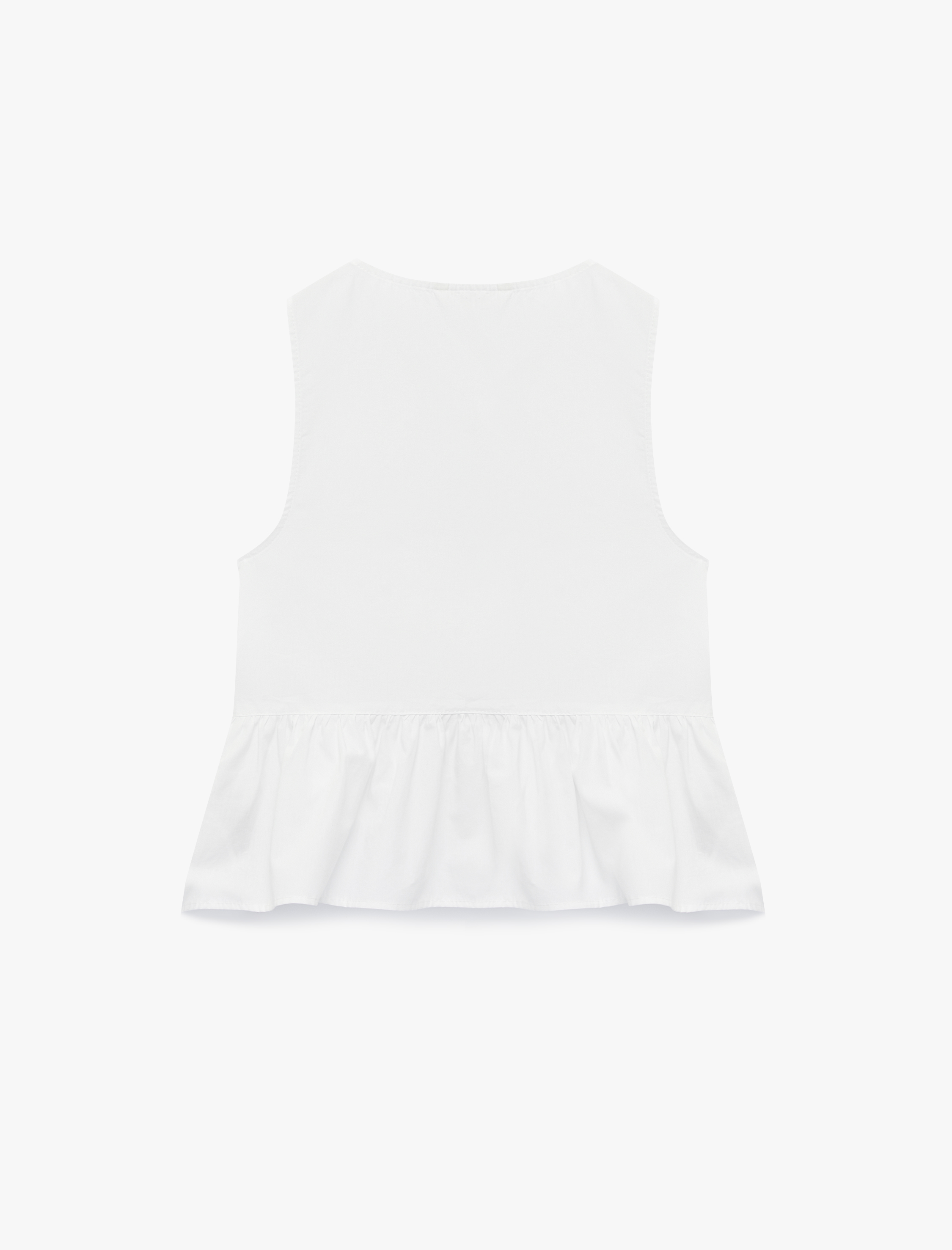   Pamuklu Kolsuz Yuvarlak Yaka Peplum Kesim Fiyonklu Poplin Bluz