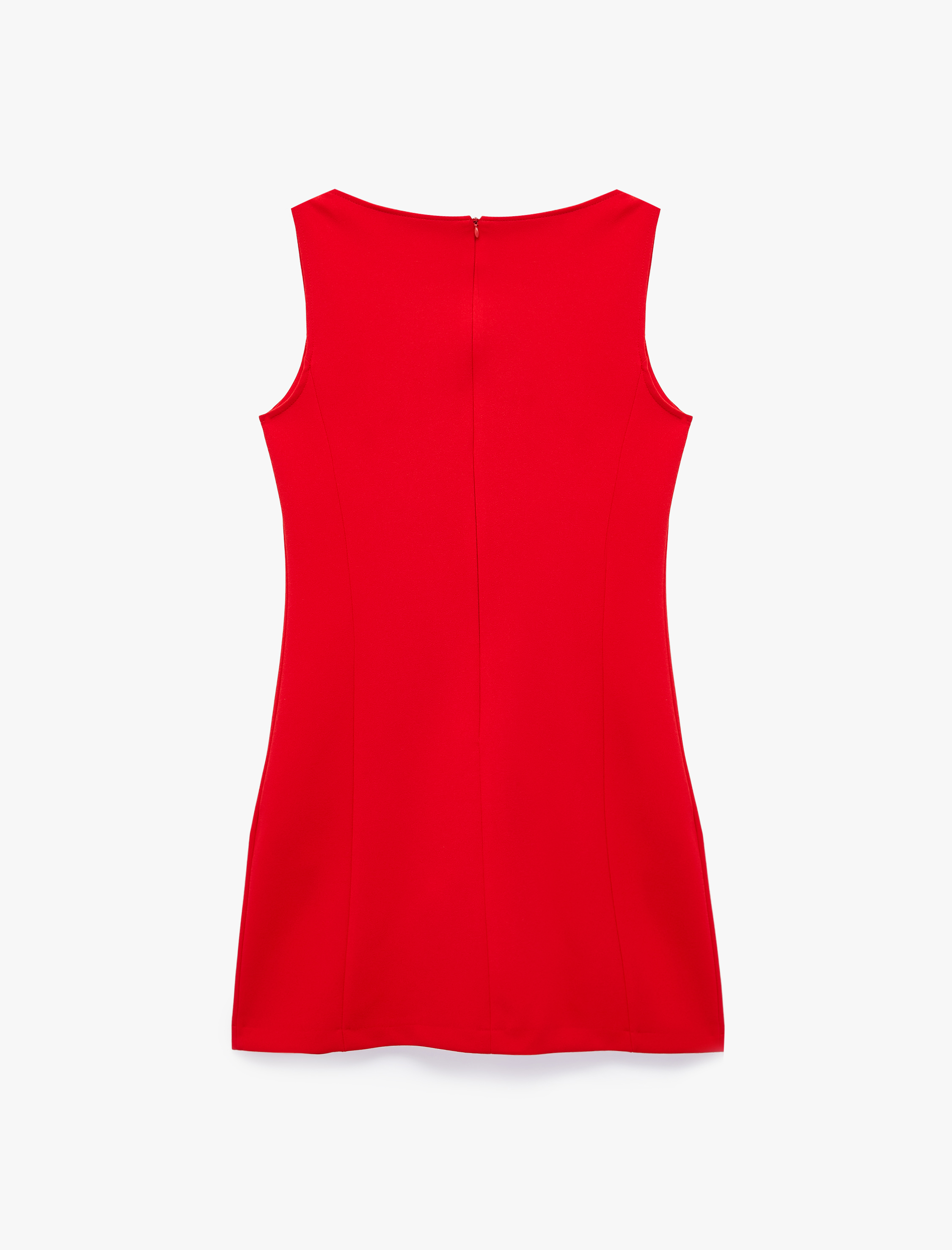   Krep Scuba Kumaş Slim Fit Yuvarlak Kayık Yaka Kolsuz Mini Elbise