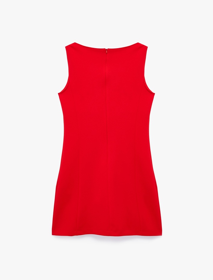  Krep Scuba Kumaş Slim Fit Yuvarlak Kayık Yaka Kolsuz Mini Elbise