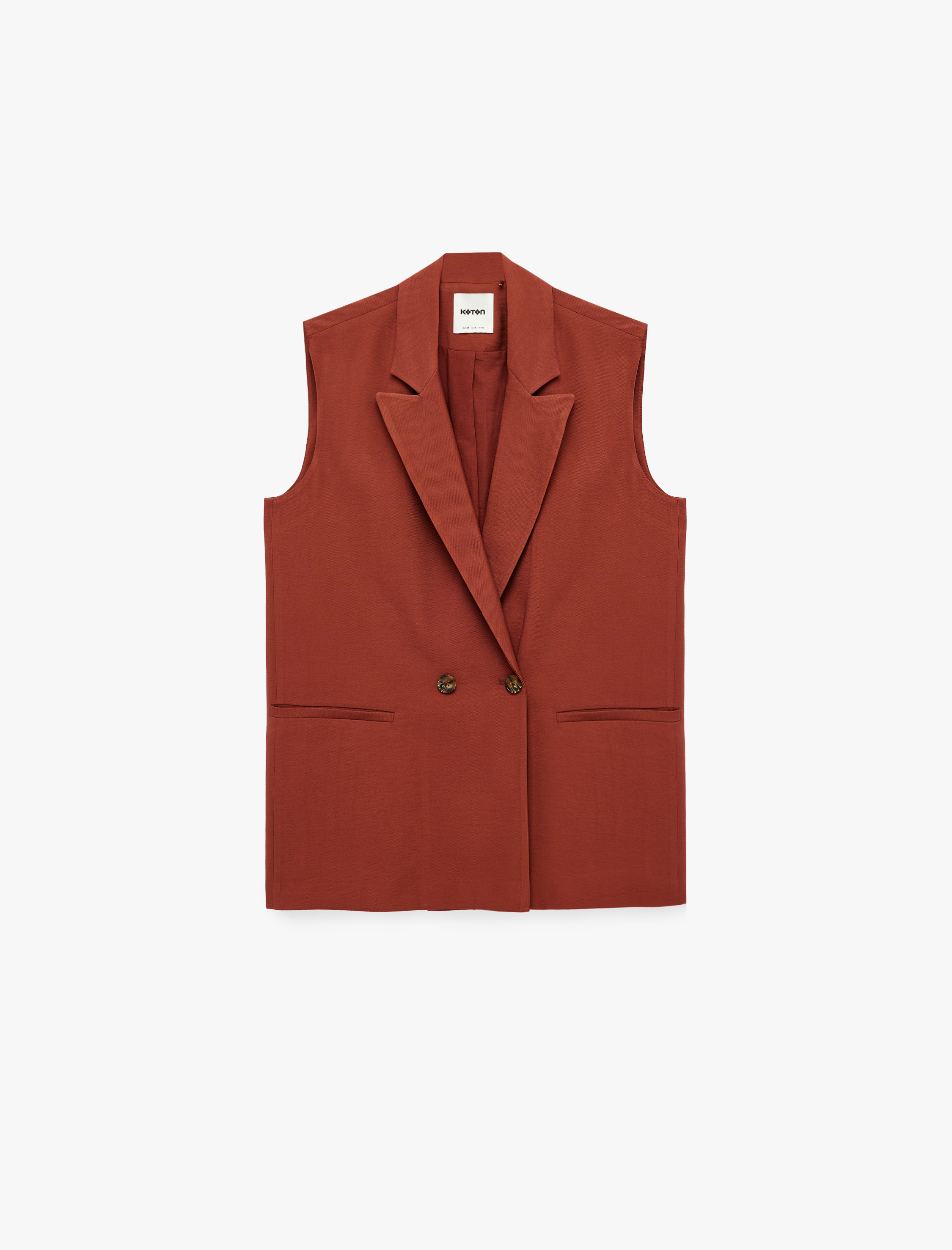   Koton X Melis Ağazat - Viskon Kumaş Cepli Kolsuz Kruvaze Blazer Ceket Yelek