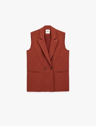 Koton X Melis Ağazat - Viskon Kumaş Cepli Kolsuz Kruvaze Blazer Ceket Yelek