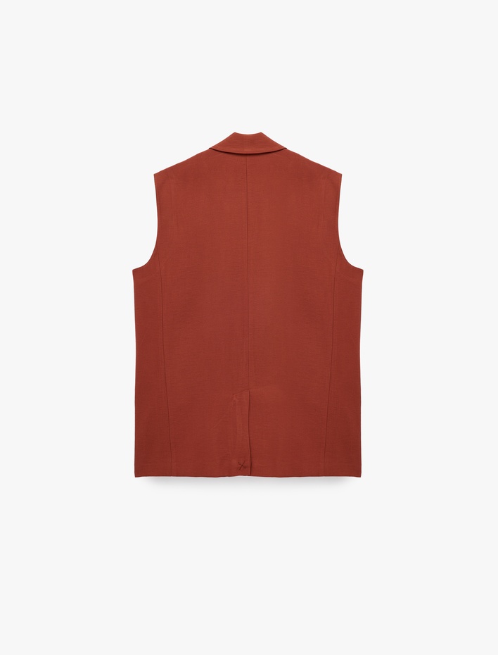  Koton X Melis Ağazat - Viskon Kumaş Cepli Kolsuz Kruvaze Blazer Ceket Yelek