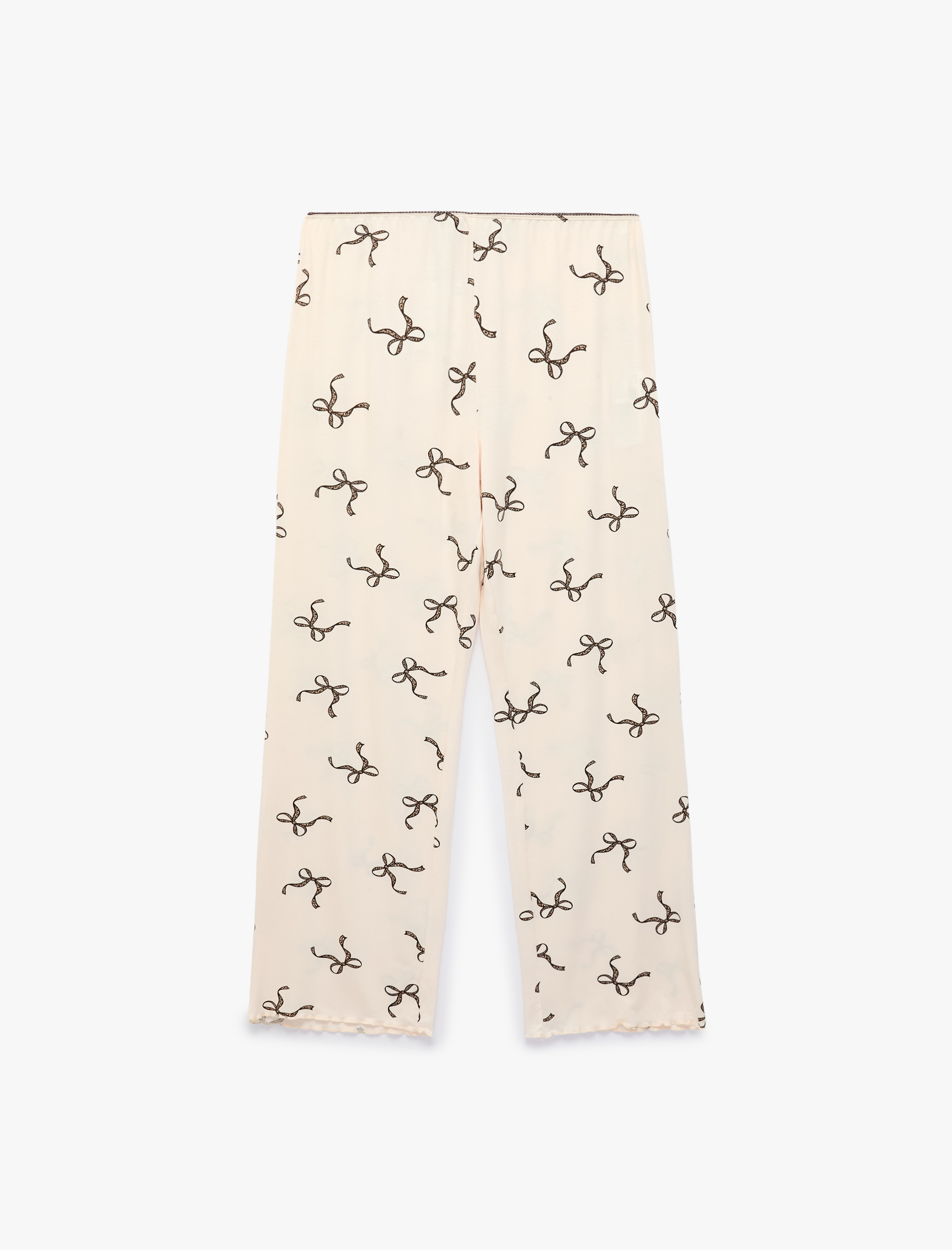   Viskon Kumaş Beli Lastikli Fiyonk Desenli Pijama Altı