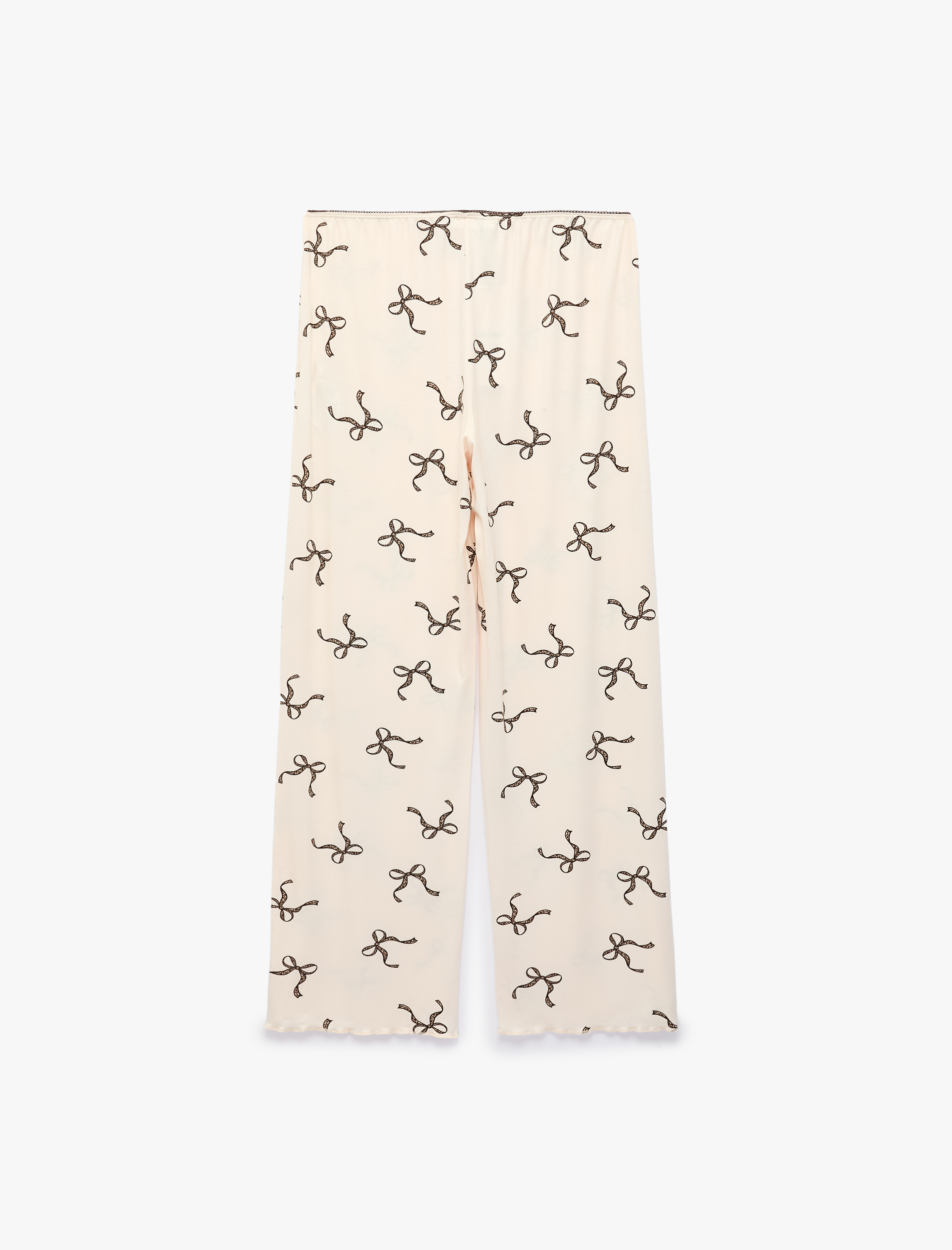   Viskon Kumaş Beli Lastikli Fiyonk Desenli Pijama Altı