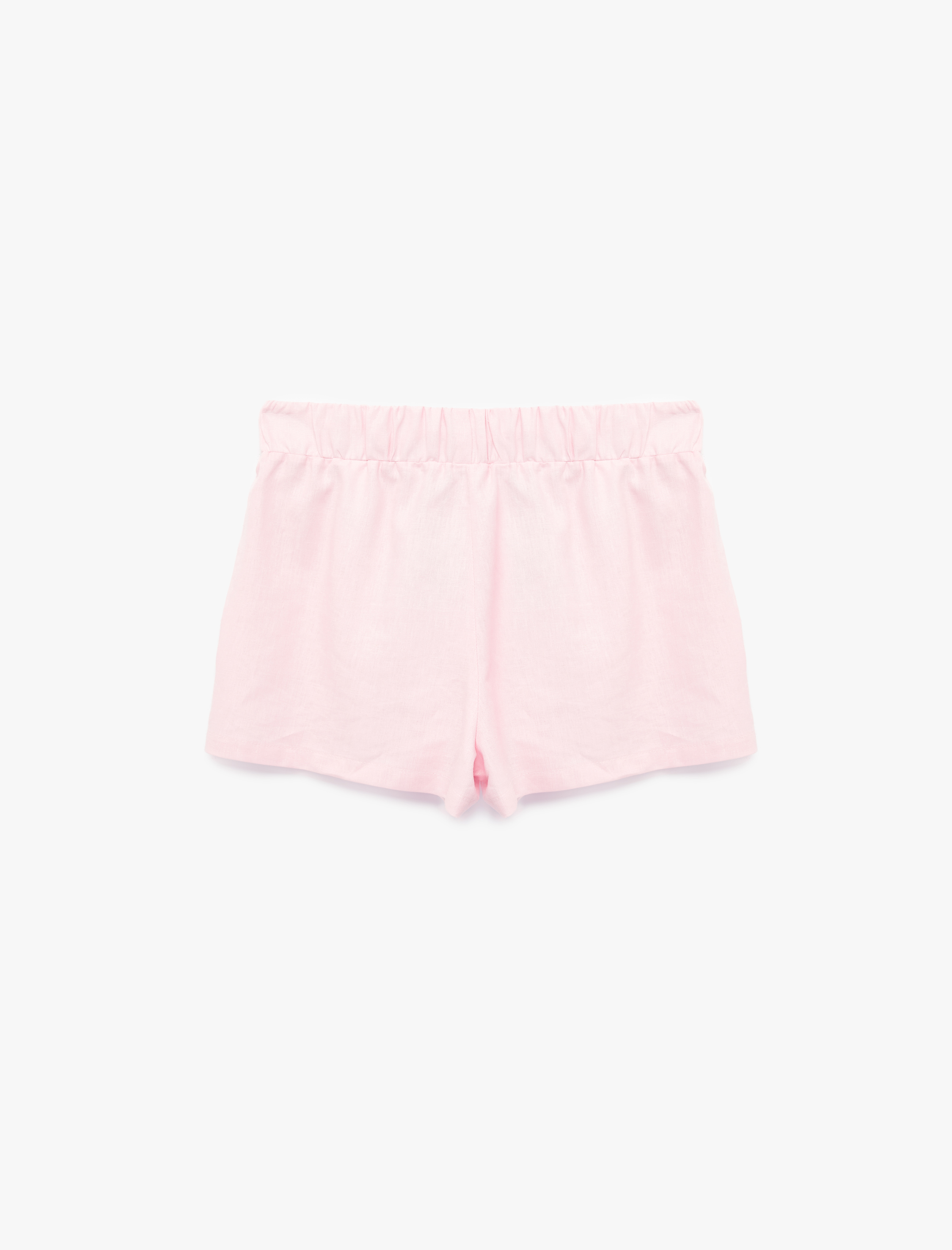   Cepli Beli Bağcıklı Mini Keten Şort