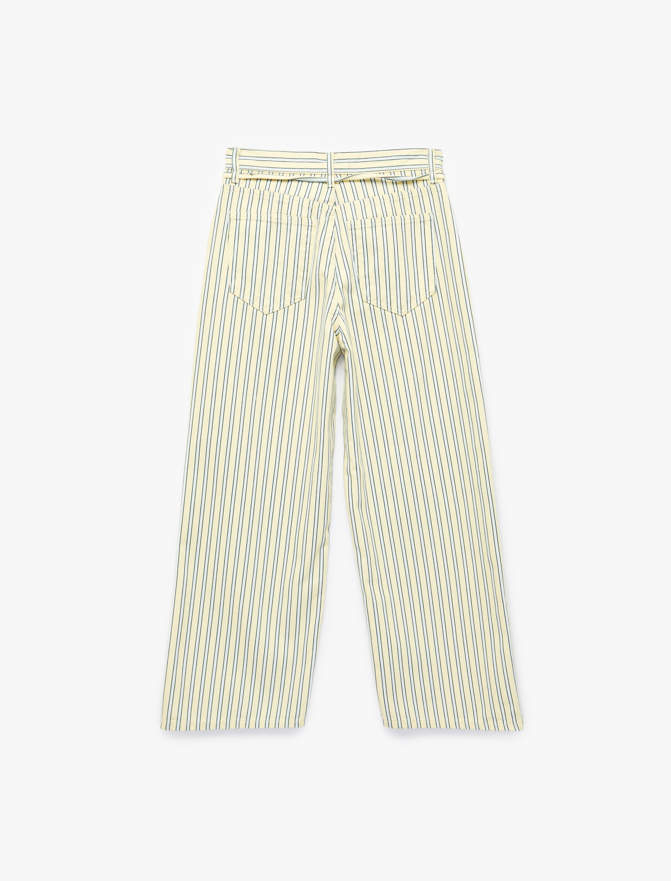   Çizgili Pamuklu Normal Bel Bağcık Detaylı Crop Wide Leg Pantolon