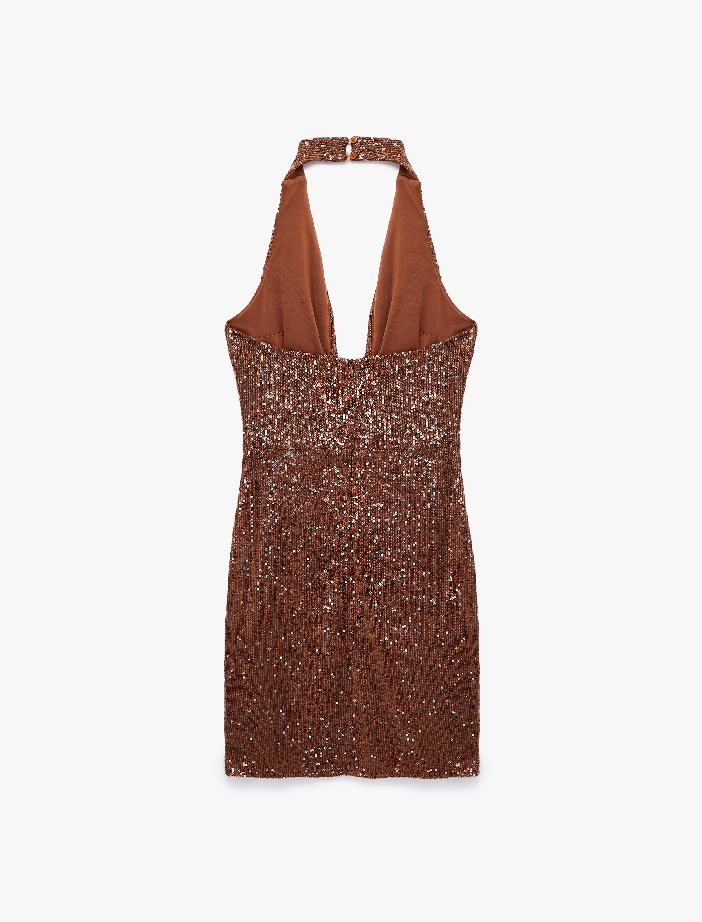   Pullu Payetli Slim Fit Degaje Yaka Kolsuz Mini Abiye Elbise