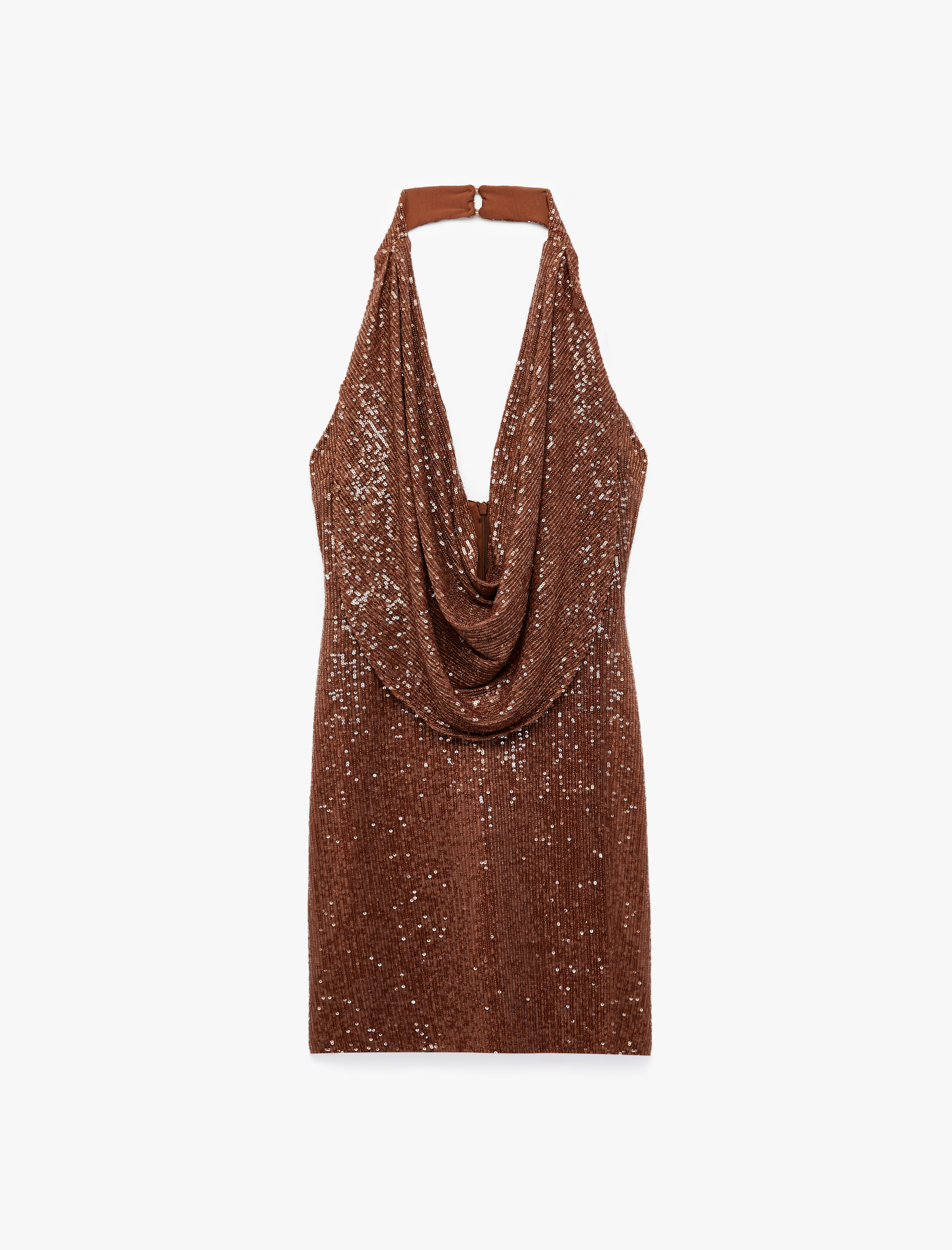   Pullu Payetli Slim Fit Degaje Yaka Kolsuz Mini Abiye Elbise