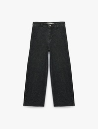Yüksek Bel Rahat Kalıp Pamuklu Denim Pantolon - Culotte Jeans