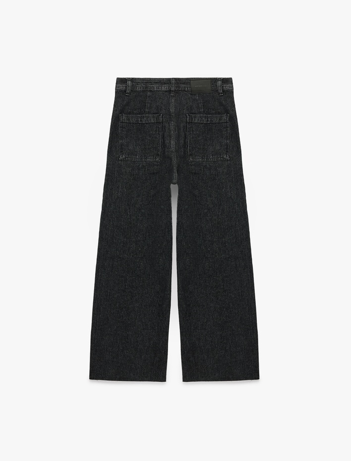  Yüksek Bel Rahat Kalıp Pamuklu Denim Pantolon - Culotte Jeans
