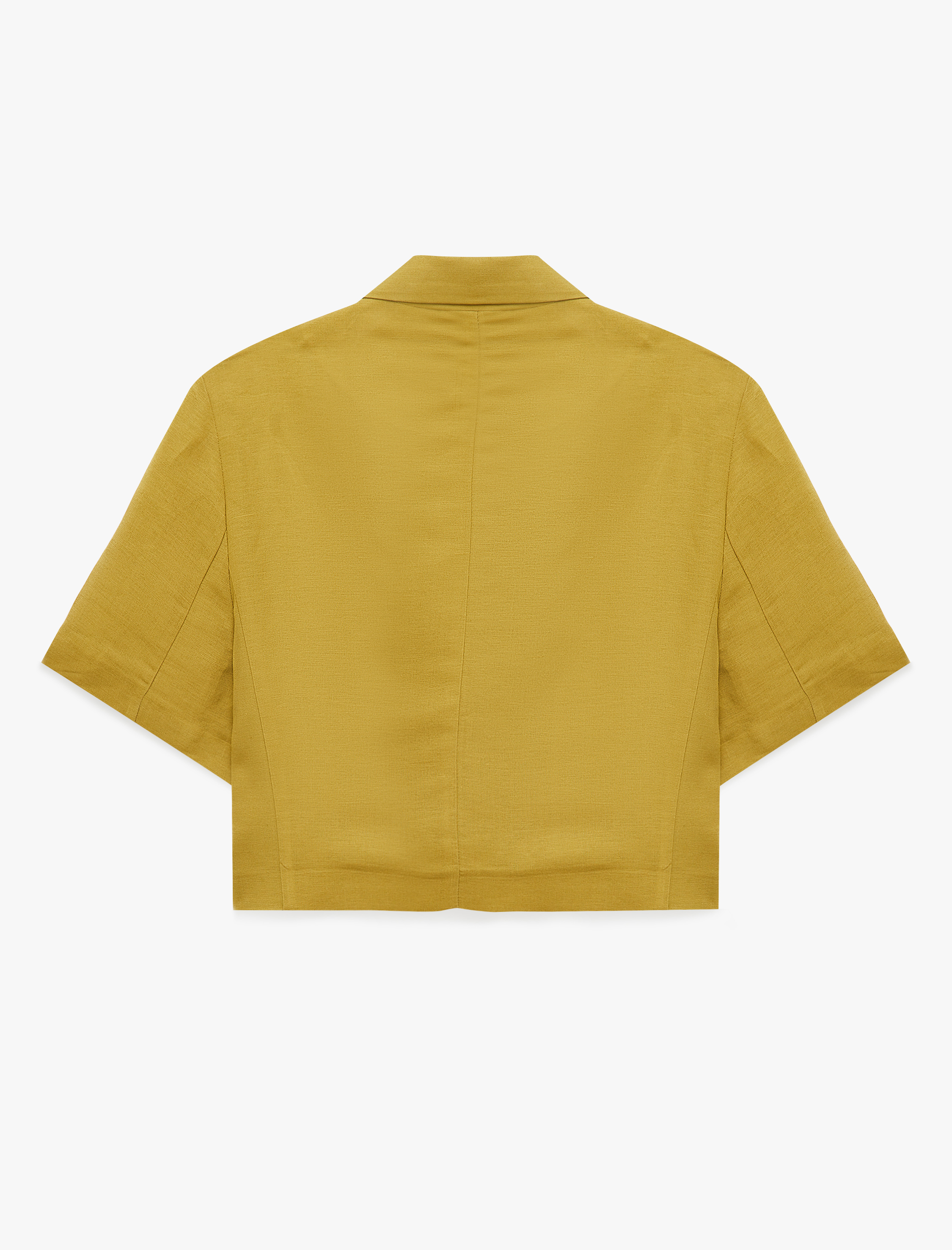   Kısa Kollu Geniş Yaka Düğmeli Keten Karışımlı Crop Blazer Ceket