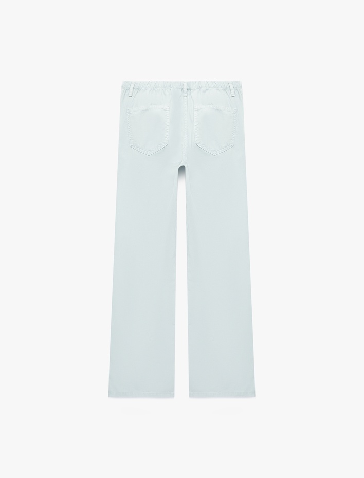  Pamuklu Cep Detaylı Beli Bağcıklı Bol Pantolon - Loose Straight Fit Jean