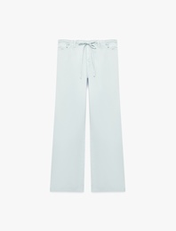 Pamuklu Cep Detaylı Beli Bağcıklı Bol Pantolon - Loose Straight Fit Jean