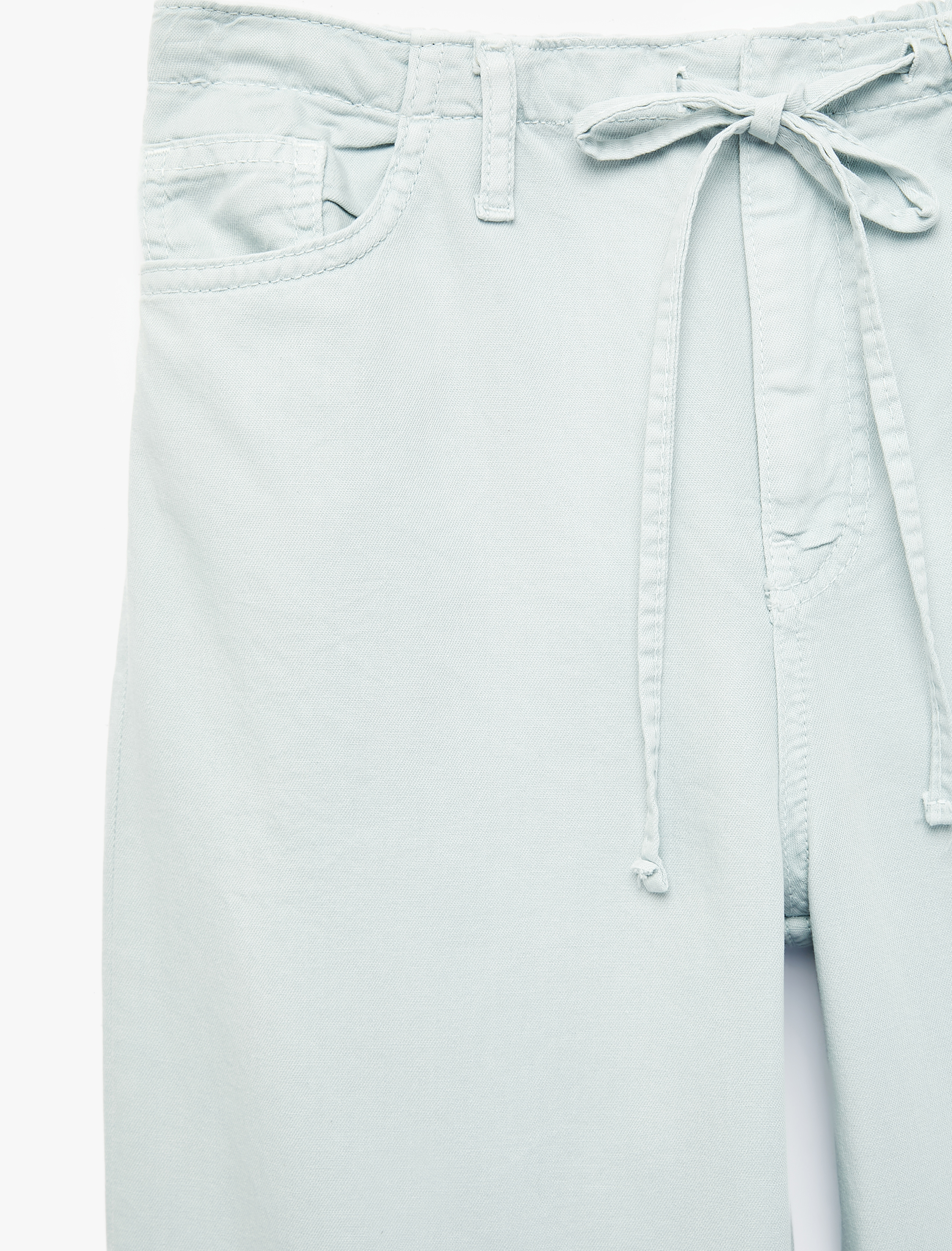   Pamuklu Cep Detaylı Beli Bağcıklı Bol Pantolon - Loose Straight Fit Jean