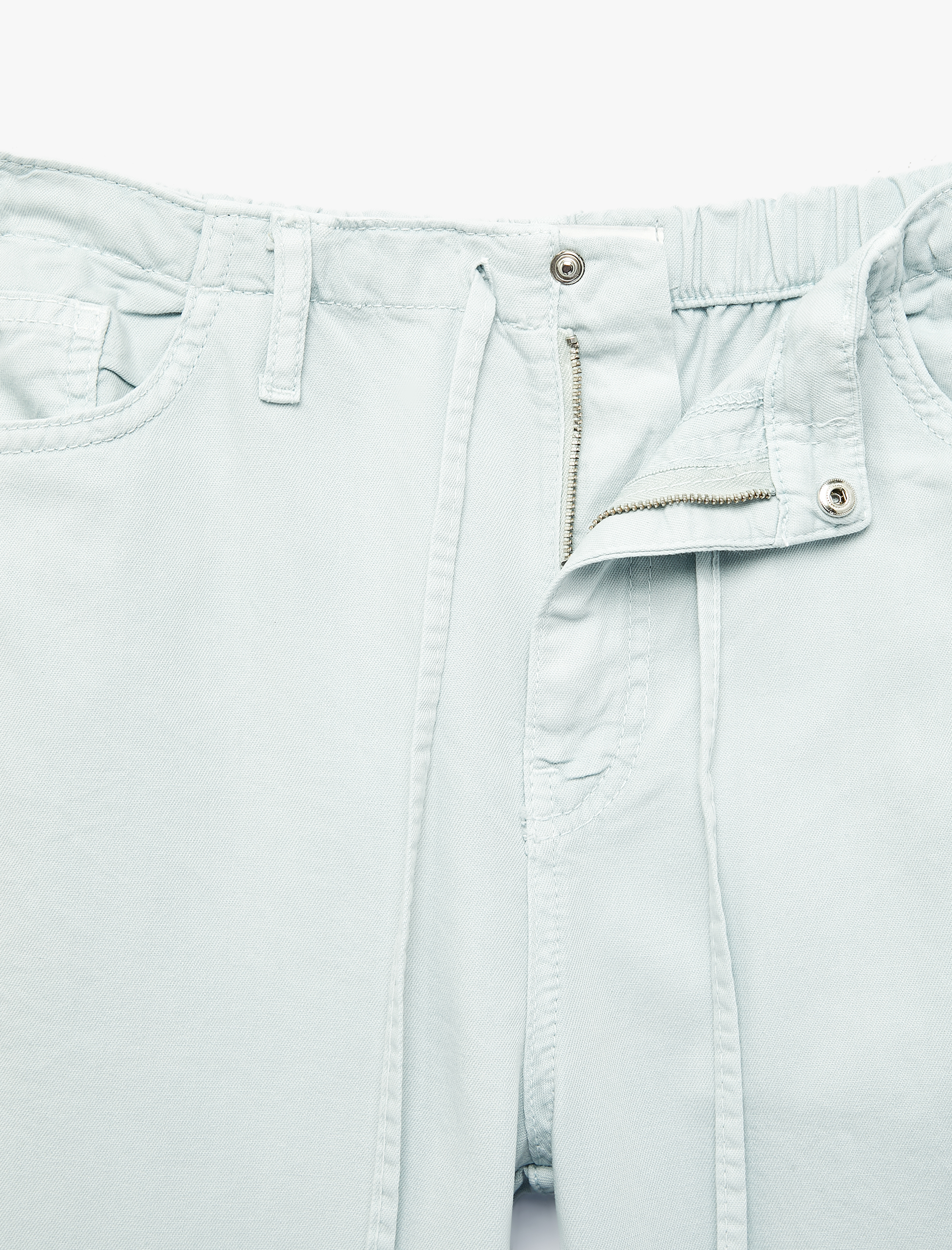   Pamuklu Cep Detaylı Beli Bağcıklı Bol Pantolon - Loose Straight Fit Jean