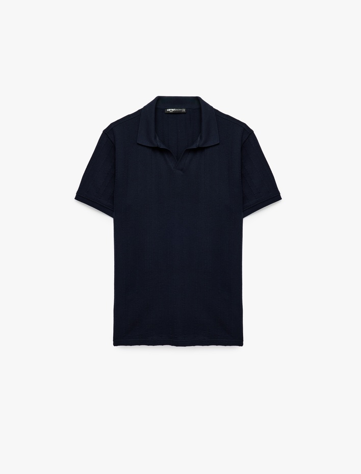  Pamuklu Regular Fit Kısa Kollu Dokulu Polo Yaka Tişört