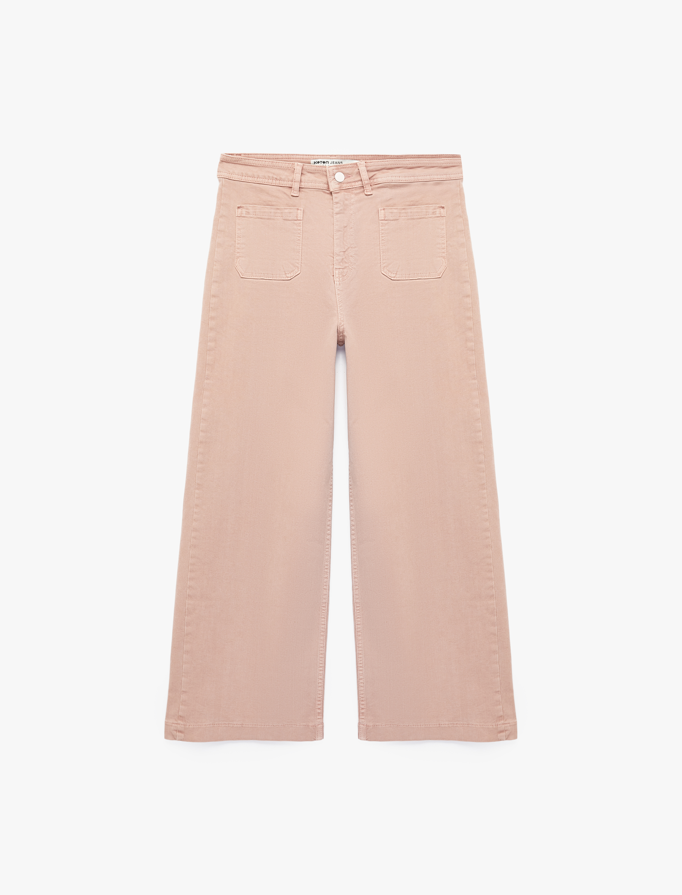   Yüksek Bel Rahat Kalıp Cep Detaylı Geniş Paça Pantolon - Culotte Jeans