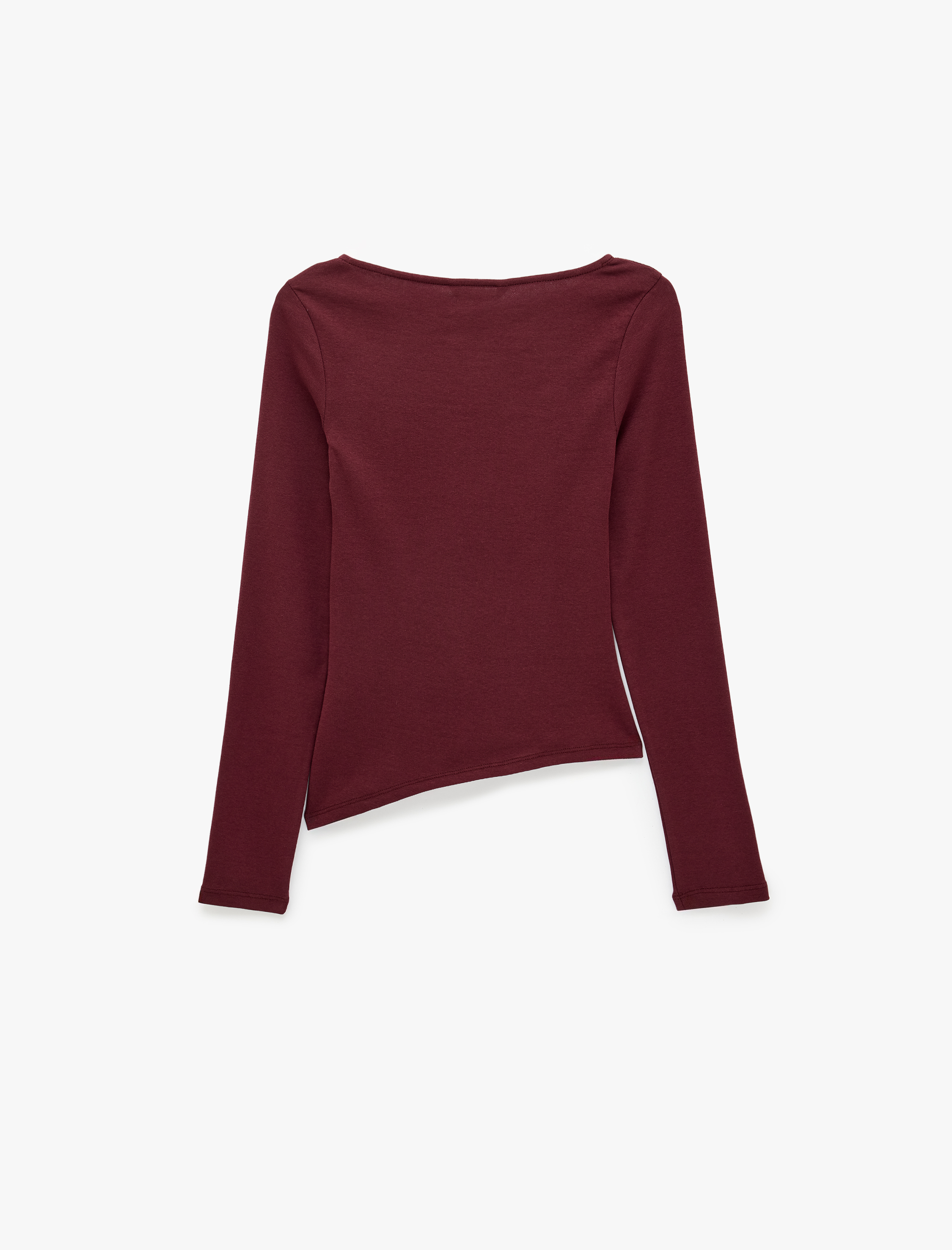   Pamuklu Asimetrik Kayık Yaka Kolsuz Slim Fit Uzun Kollu Tişört