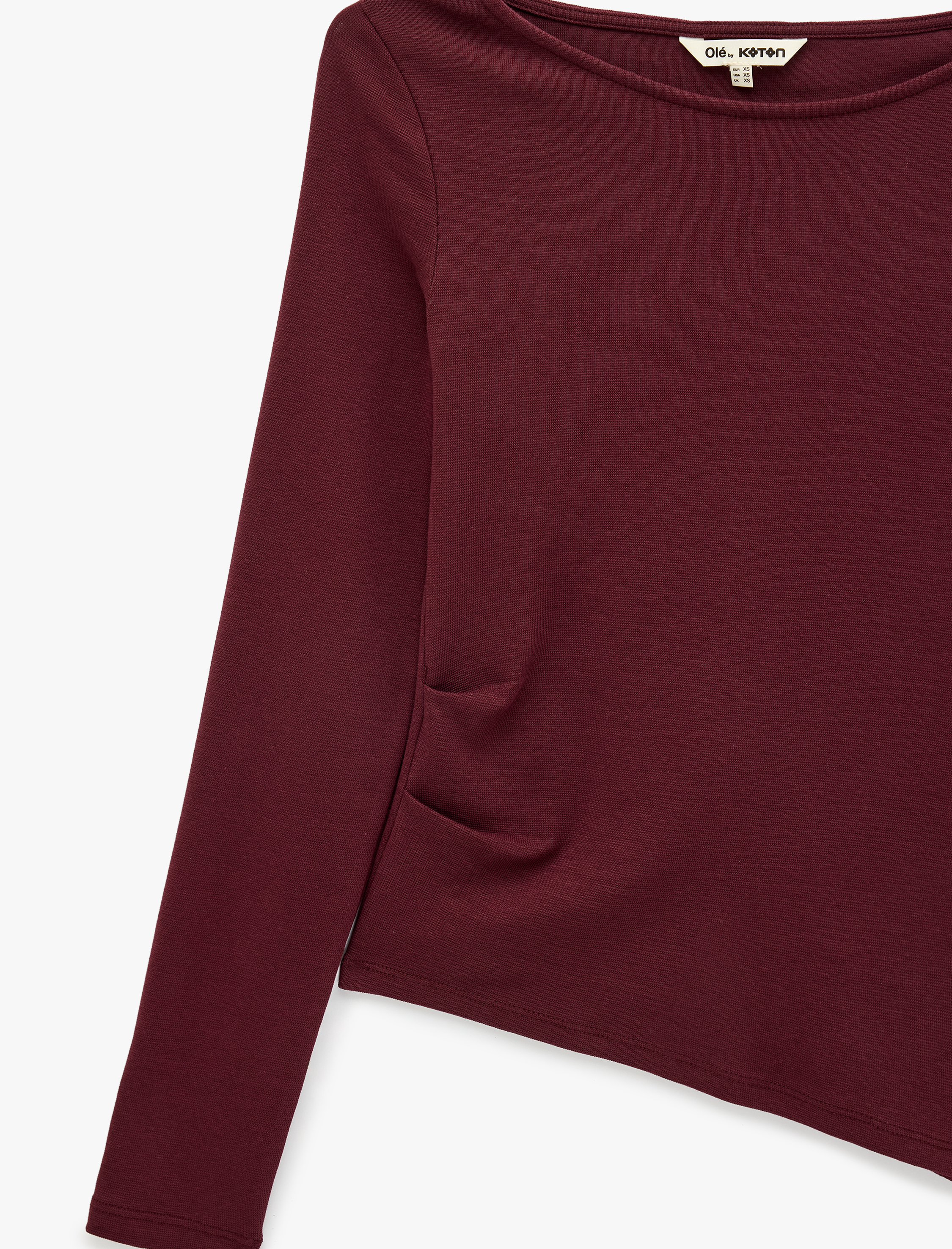   Pamuklu Asimetrik Kayık Yaka Kolsuz Slim Fit Uzun Kollu Tişört