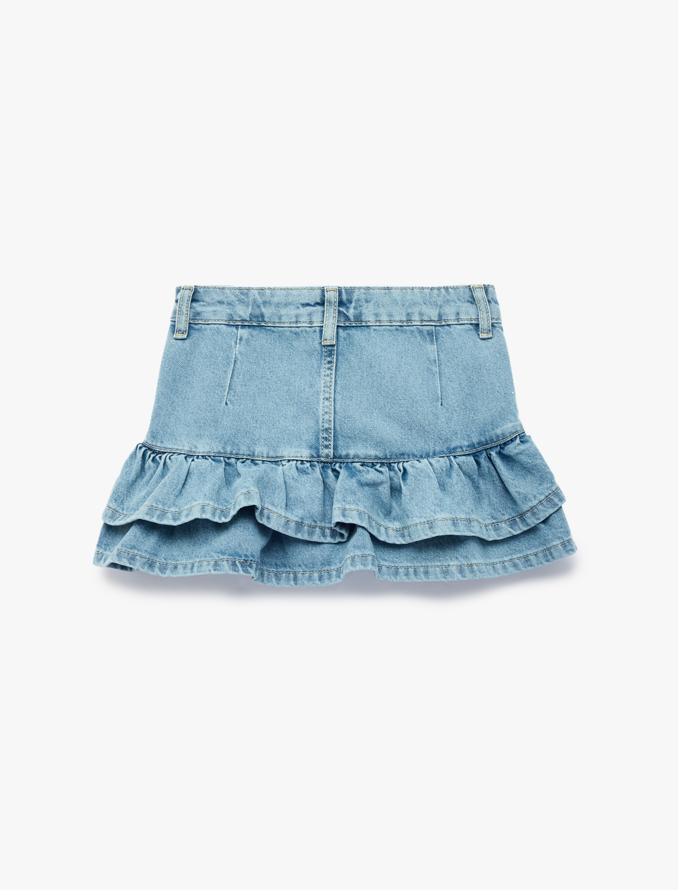  Kız Çocuk Pamuklu Cepli Fırfır Detaylı Denim Etek