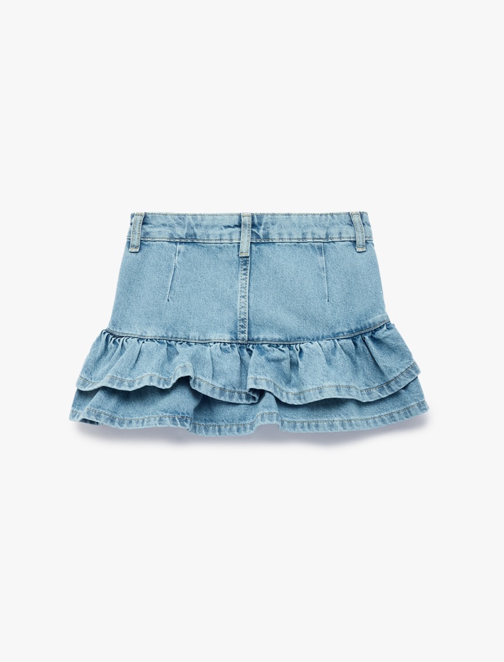 Kız Çocuk Pamuklu Cepli Fırfır Detaylı Denim Etek