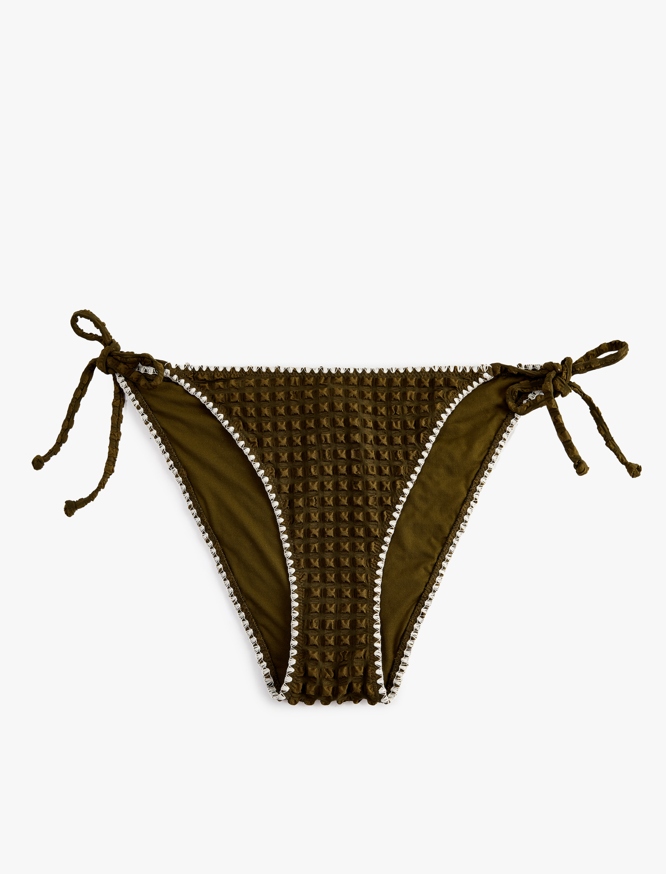   Yanları Bağlamalı İpli Kroşe Detaylı Dokulu Bikini Altı