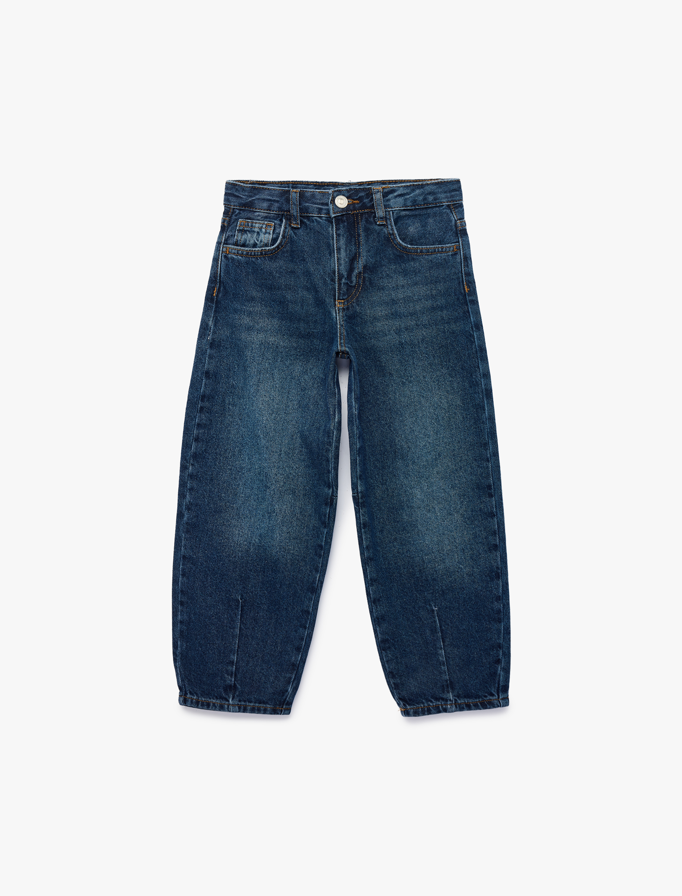  Kız Çocuk Pamuklu Dikiş Detaylı Cepli Denim Pantolon