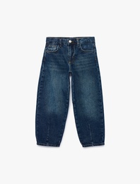 Pamuklu Dikiş Detaylı Cepli Denim Pantolon